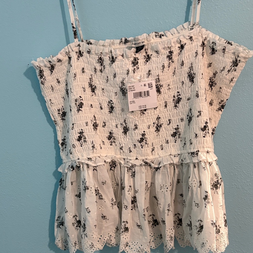NWT American Eagle Tube or strap Floral White Smocked Top - Picture 3 of 5